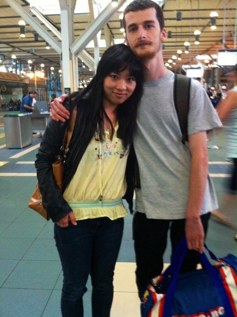 Jarrad with his girlfriend Emily, at the airport on his way to art school