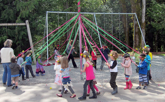 Kids at the school maypole dancing in celebration of May Day!
