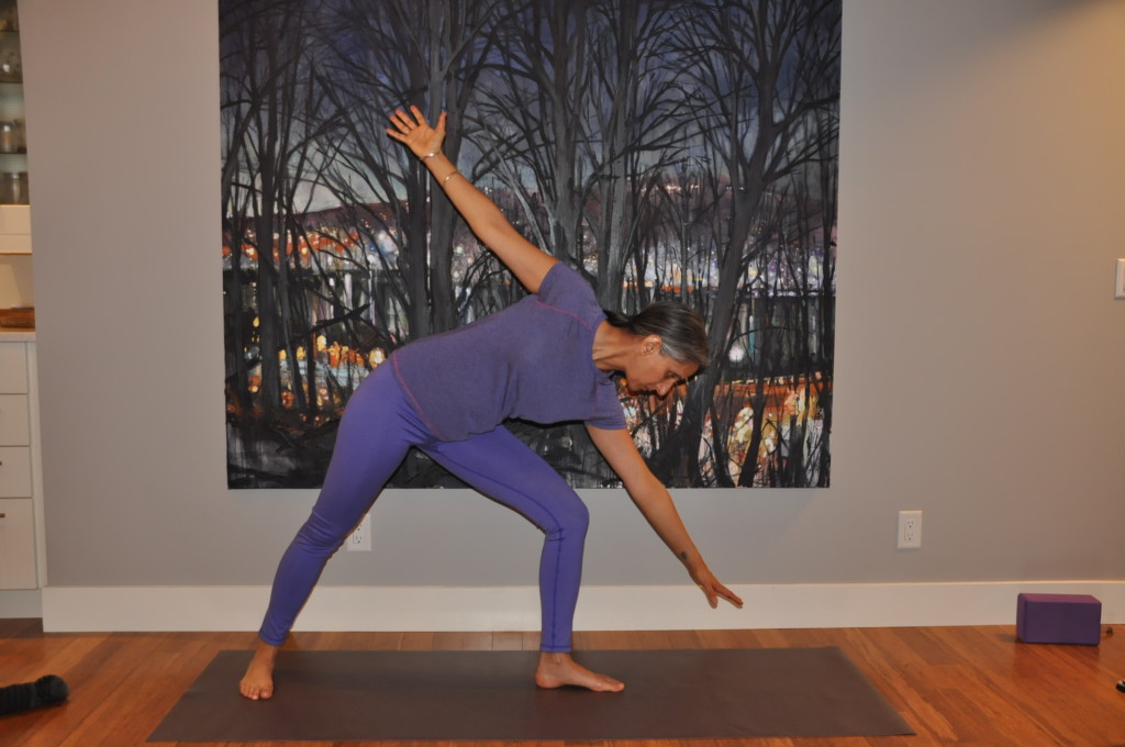Transitioning from triangle pose