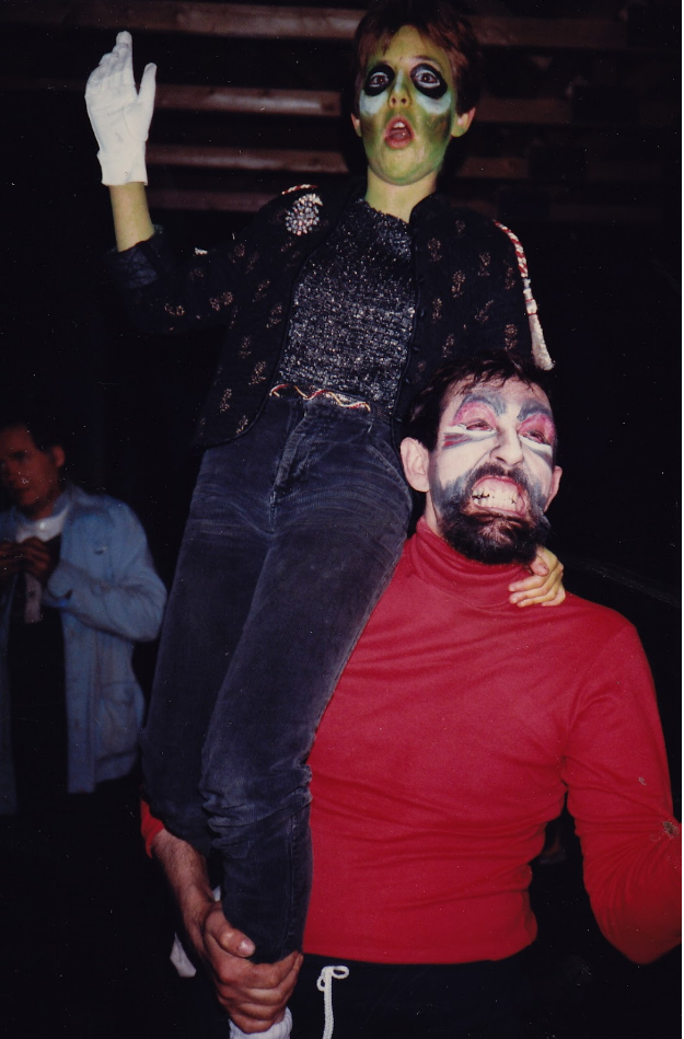 Caption for above photo: Daya (dressed for the moonwalk in Ravana Court), Vasudev (playing Ravana, but not yet in costume)