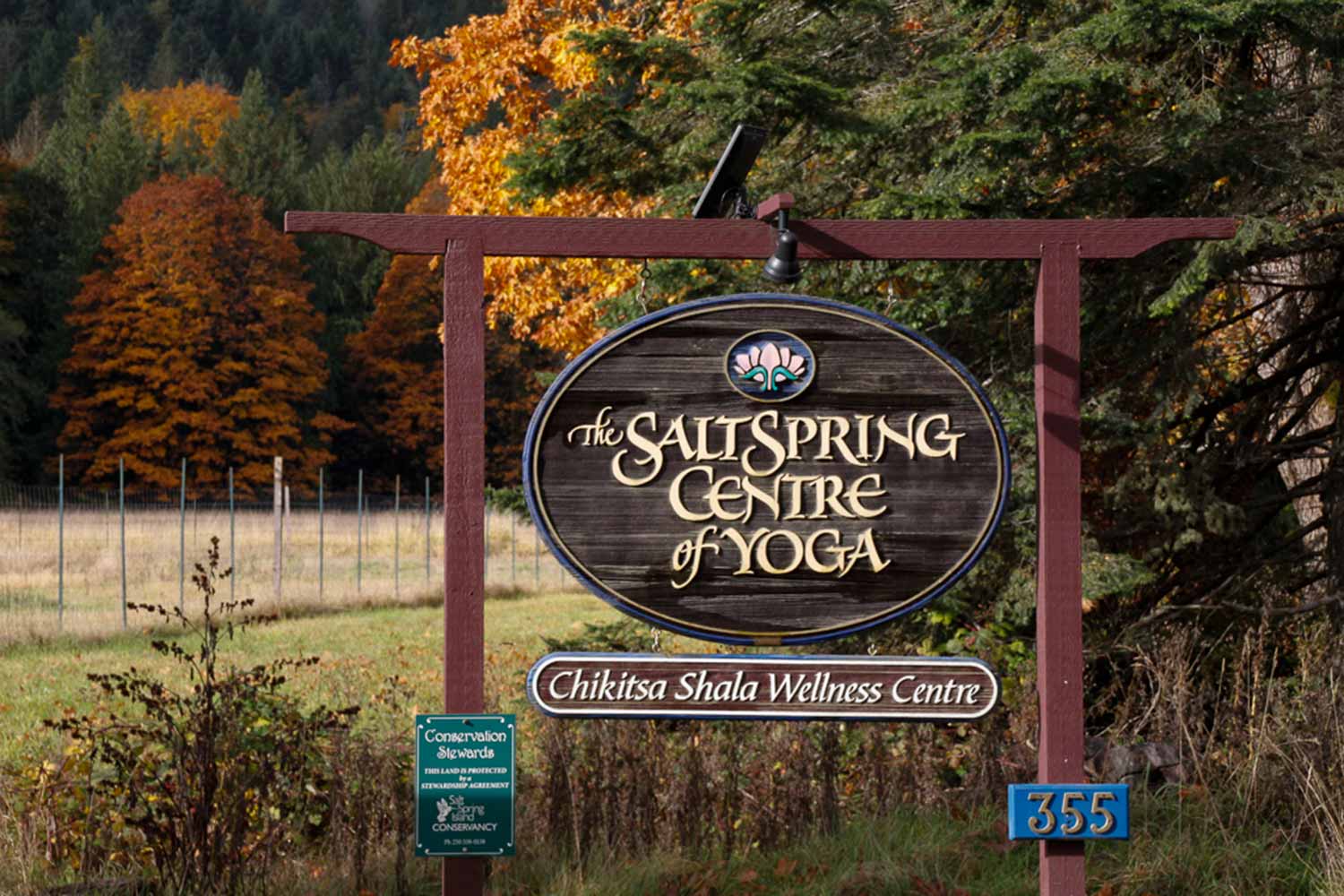 The Salt Spring Centre of Yoga wooden sign